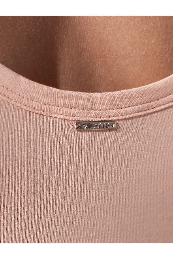 Топ облегающий из премиального хлопка с эластаном VILATTE, пудра - фото 2