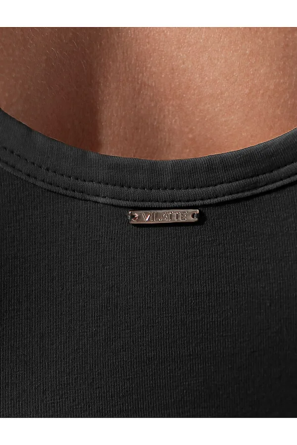 Топ облегающий из премиального хлопка с эластаном VILATTE, черный - фото 2