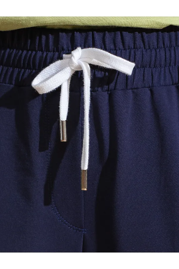 Прямые брюки с лампасами из эластичного футера двухнитки без начеса VILATTE, т.синий - фото 2