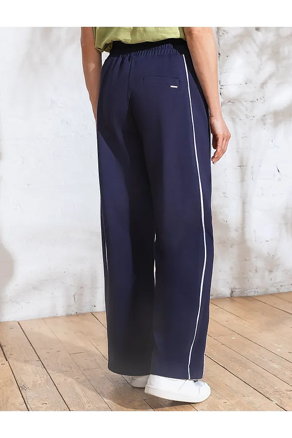 Прямые брюки с лампасами из эластичного футера двухнитки без начеса VILATTE, т.синий - фото 2