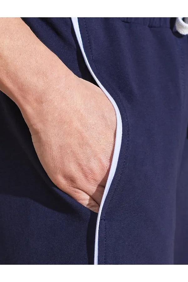 Прямые брюки с лампасами из эластичного футера двухнитки без начеса VILATTE, т.синий - фото 2