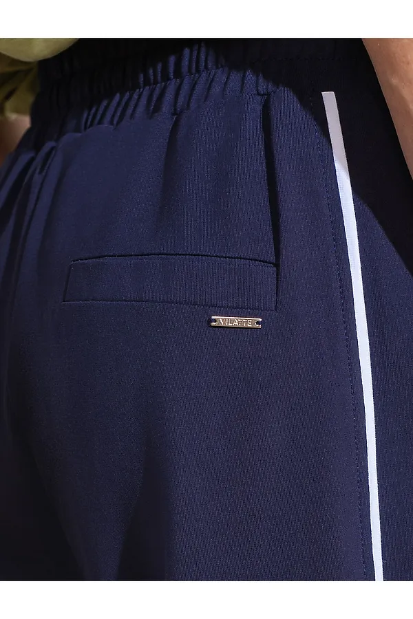 Прямые брюки с лампасами из эластичного футера двухнитки без начеса VILATTE, т.синий - фото 2
