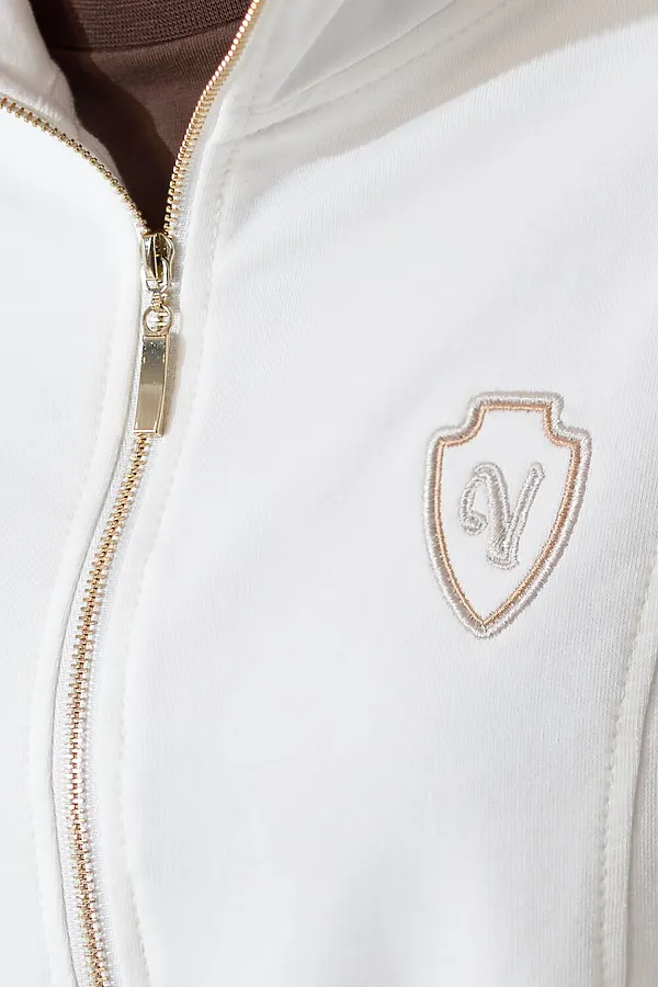 Джемпер с воротом на молнии и лампасами из футера двухнитки с эластаном VILATTE, белый_vilatte - фото 2