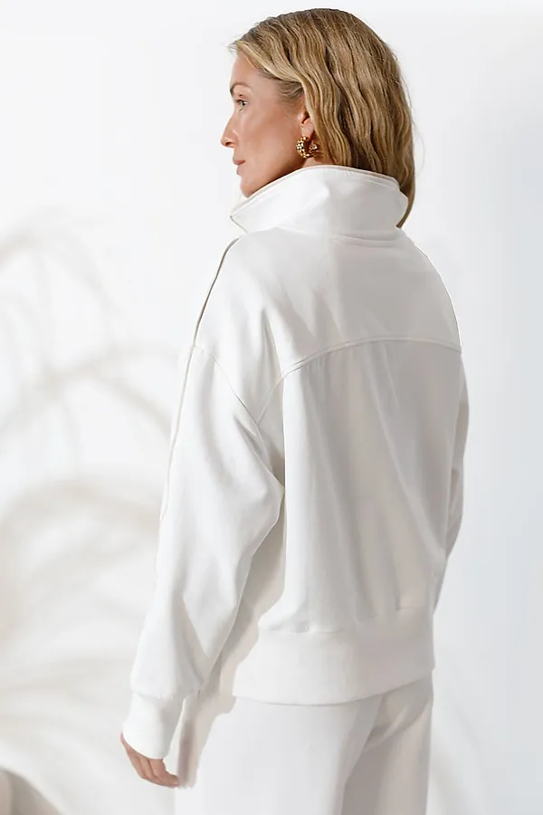 Джемпер с воротом на молнии и лампасами из футера двухнитки с эластаном VILATTE, белый_vilatte - фото 2