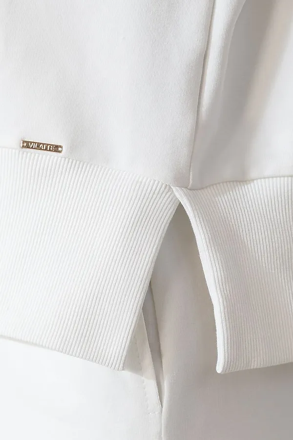 Джемпер с воротом на молнии и лампасами из футера двухнитки с эластаном VILATTE, белый_vilatte - фото 2