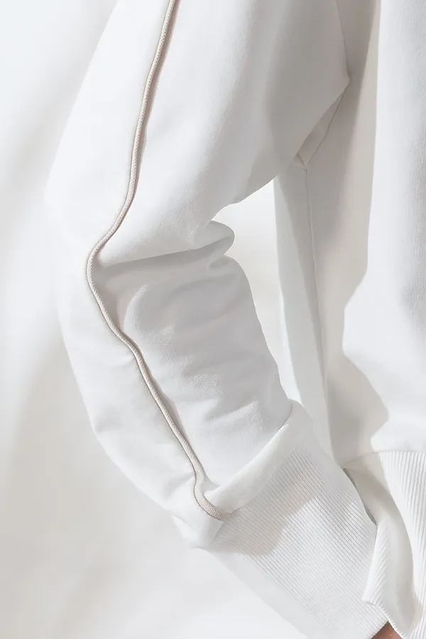 Джемпер с воротом на молнии и лампасами из футера двухнитки с эластаном VILATTE, белый_vilatte - фото 2