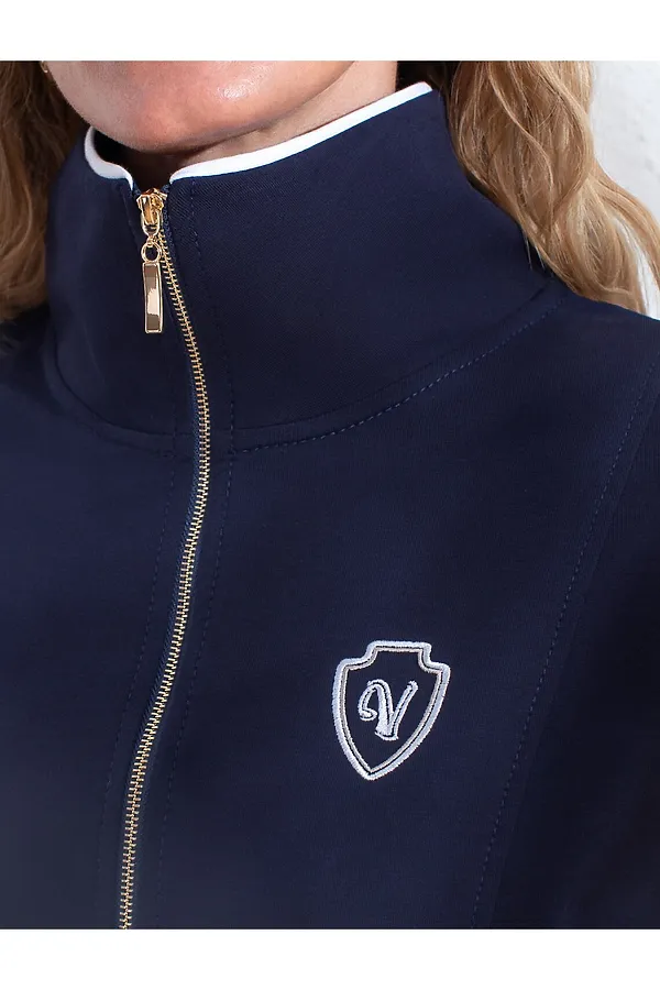 Джемпер с воротом на молнии и лампасами из футера двухнитки с эластаном VILATTE, т.синий_vilatte - фото 2
