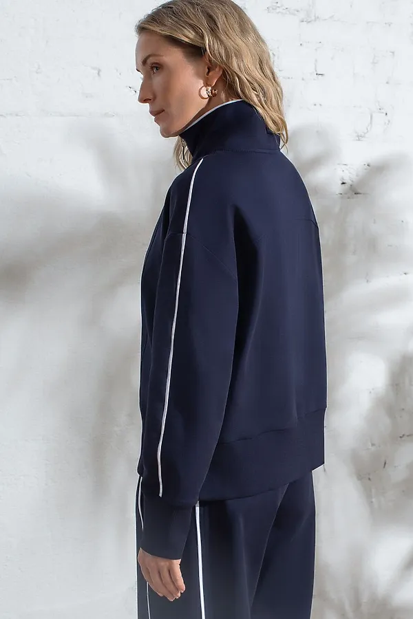 Джемпер с воротом на молнии и лампасами из футера двухнитки с эластаном VILATTE, т.синий_vilatte - фото 2