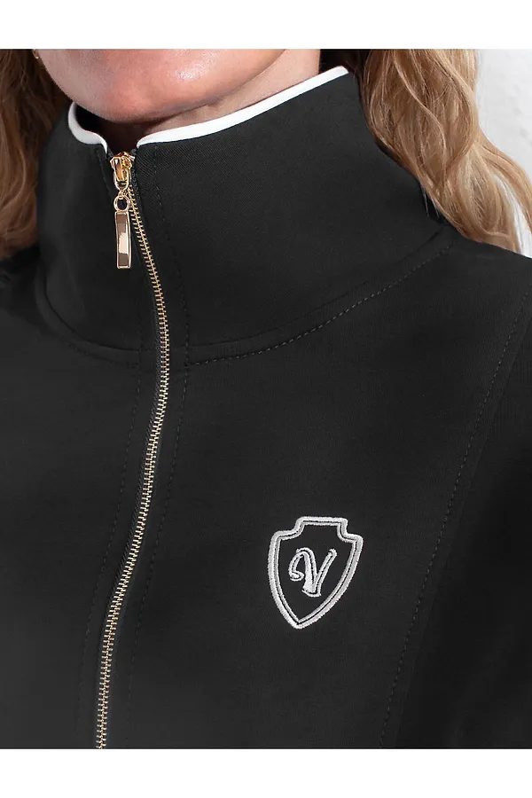 Джемпер с воротом на молнии и лампасами из футера двухнитки с эластаном VILATTE, черный_vilatte - фото 2