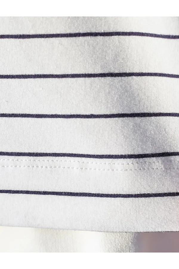 Футболка в полоску с V-вырезом и цельнокроеным рукавом из премиального хлопка VILATTE, белый-синий - фото 2