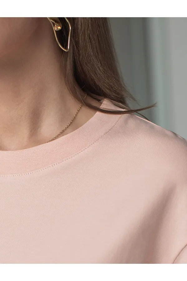 Свободная футболка из премиального хлопка с эластаном VILATTE, пудра - фото 2