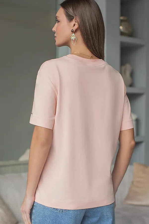 Свободная футболка из премиального хлопка с эластаном VILATTE, пудра - фото 2