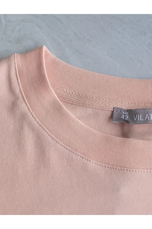 Свободная футболка из премиального хлопка с эластаном VILATTE, пудра - фото 2