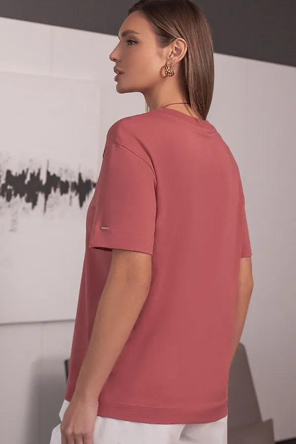 Свободная футболка из премиального хлопка с эластаном VILATTE, т.коралл - фото 2