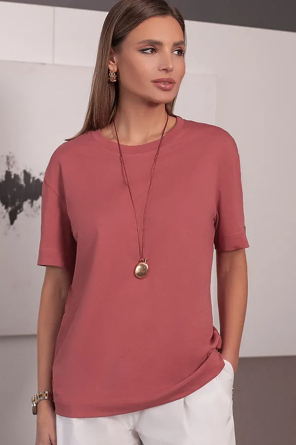 Свободная футболка из премиального хлопка с эластаном VILATTE, т.коралл - фото 2