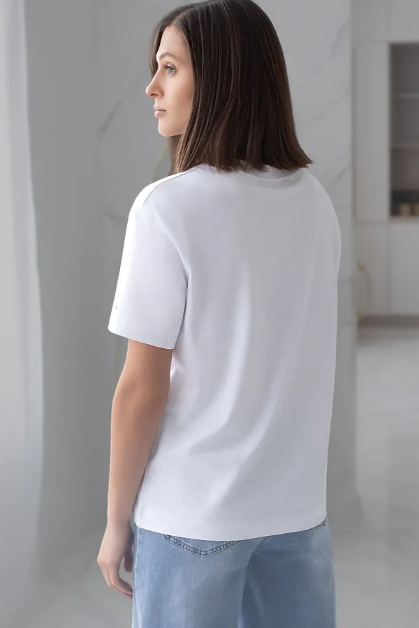 Свободная футболка с принтом из премиального хлопка с эластаном VILATTE, белый_vibe - фото 2