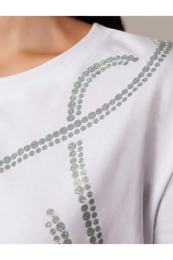 Свободная футболка с принтом из премиального хлопка с эластаном VILATTE, белый_vilatte - фото 2