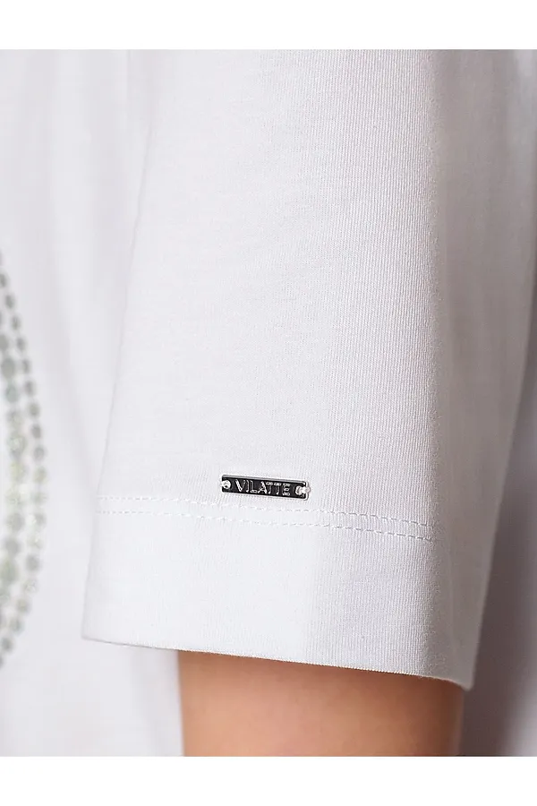 Свободная футболка с принтом из премиального хлопка с эластаном VILATTE, белый_vilatte - фото 2