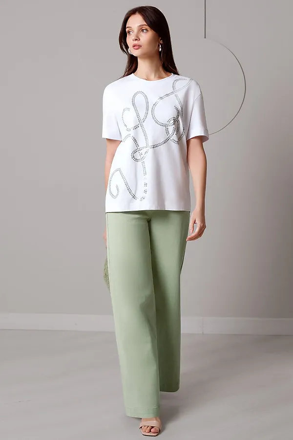 Свободная футболка с принтом из премиального хлопка с эластаном VILATTE, белый_vilatte - фото 2