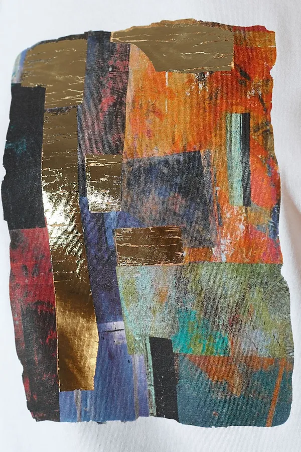 Свободная футболка с принтом из премиального хлопка с эластаном VILATTE, белый_абстракция - фото 2