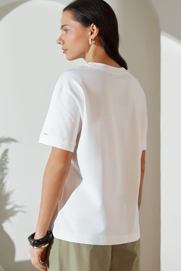 Свободная футболка с принтом из премиального хлопка с эластаном VILATTE, белый_абстракция - фото 2