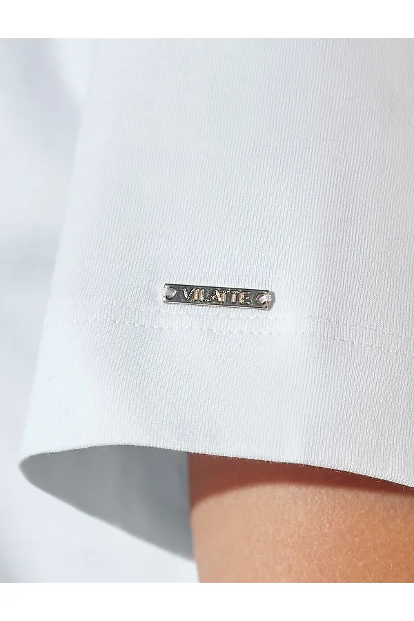 Свободная футболка с принтом из премиального хлопка с эластаном VILATTE, белый_абстракция - фото 2