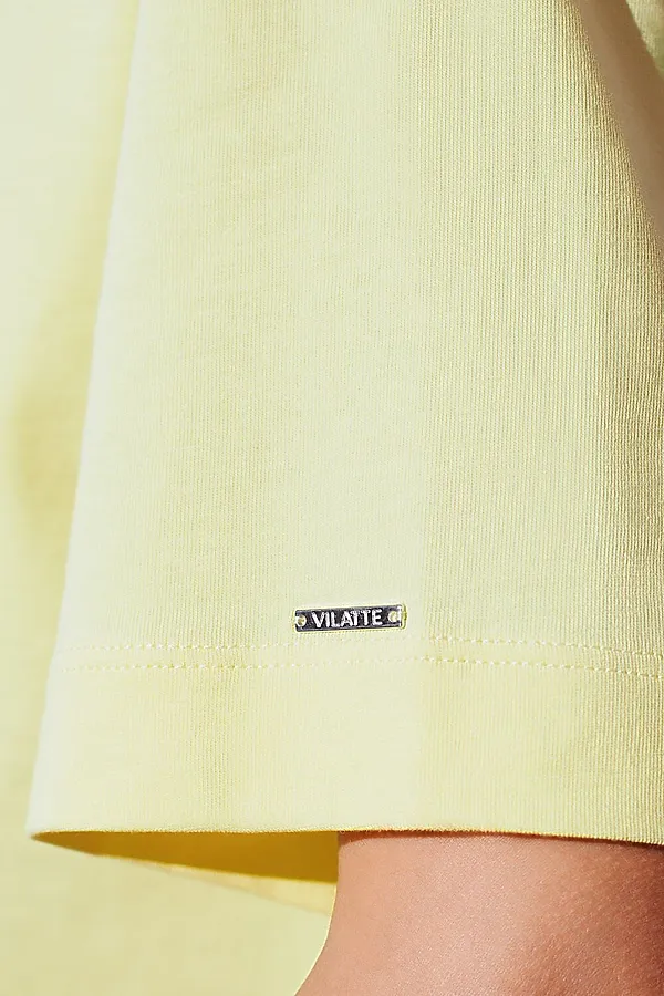 Свободная футболка с принтом из премиального хлопка с эластаном VILATTE, лимонный_vilatte - фото 2