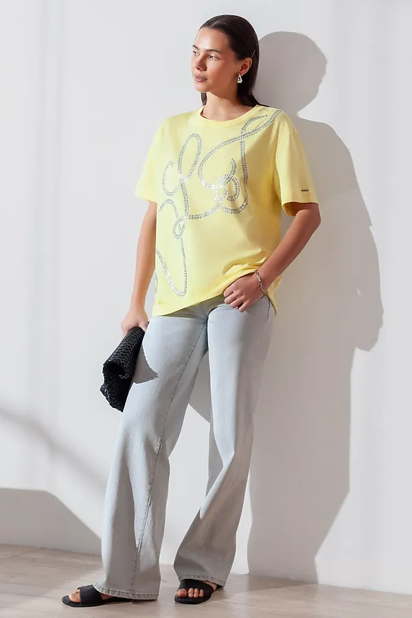 Свободная футболка с принтом из премиального хлопка с эластаном VILATTE, лимонный_vilatte - фото 2