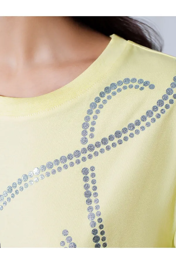 Свободная футболка с принтом из премиального хлопка с эластаном VILATTE, лимонный_vilatte - фото 2