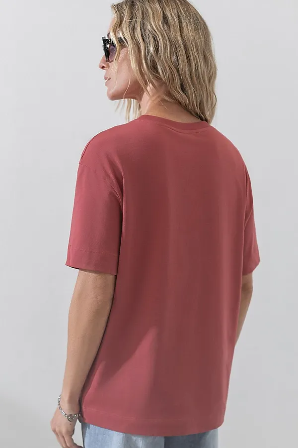 Свободная футболка с принтом из премиального хлопка с эластаном VILATTE, т.коралл_vilatte - фото 2