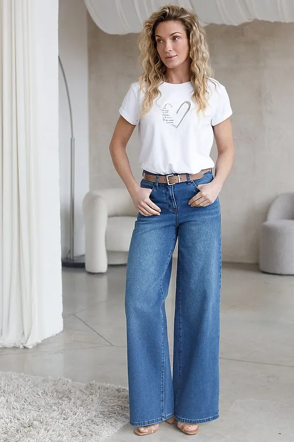 Свободная футболка с принтом из премиального хлопка с эластаном VILATTE, белый_сердце - фото 2