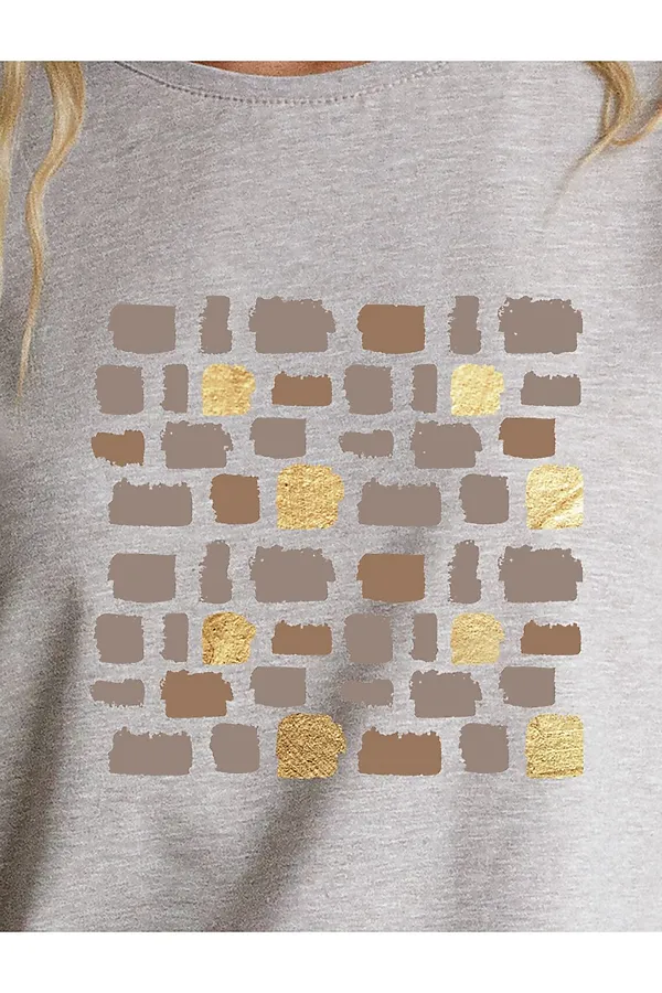 Свободная футболка с принтом из премиального хлопка с эластаном VILATTE, кофейный меланж_блики - фото 2