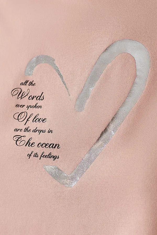 Свободная футболка с принтом из премиального хлопка с эластаном VILATTE, пудра_сердце - фото 2