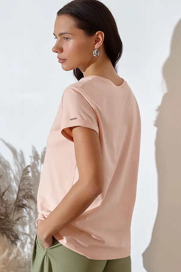 Свободная футболка с принтом из премиального хлопка с эластаном VILATTE, пудра_сердце - фото 2