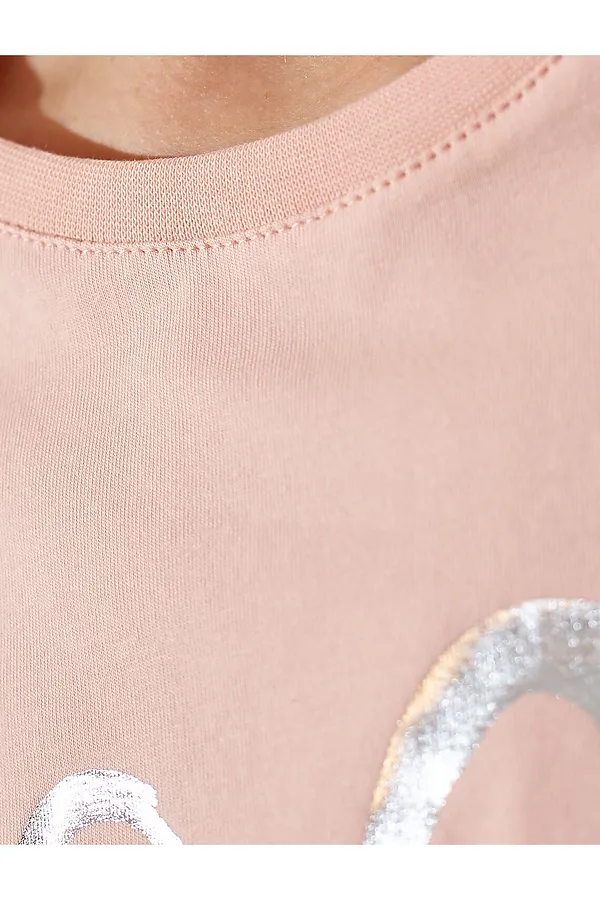 Свободная футболка с принтом из премиального хлопка с эластаном VILATTE, пудра_сердце - фото 2