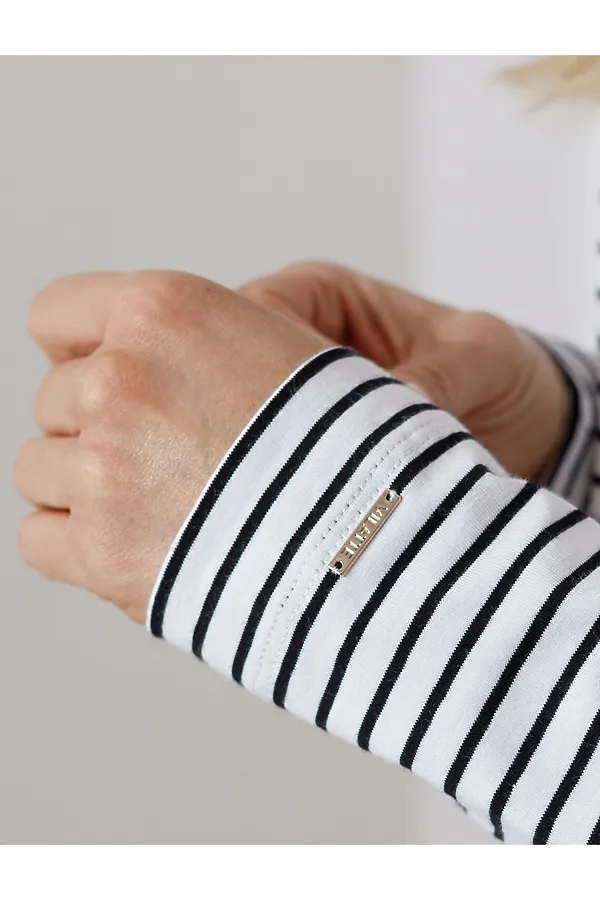 Лонгслив в полоску из премиального хлопка с эластаном VILATTE, белый-черный - фото 2