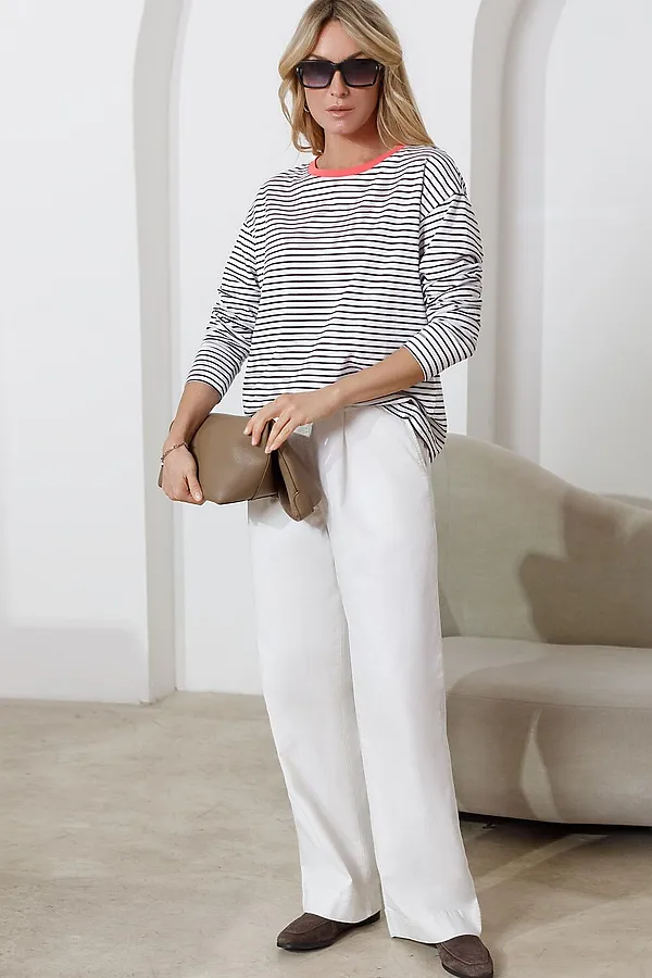 Лонгслив в полоску из премиального хлопка с эластаном VILATTE, белый-черный - фото 2