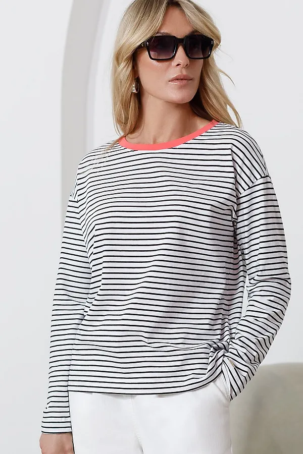 Лонгслив в полоску из премиального хлопка с эластаном VILATTE, белый-черный - фото 2