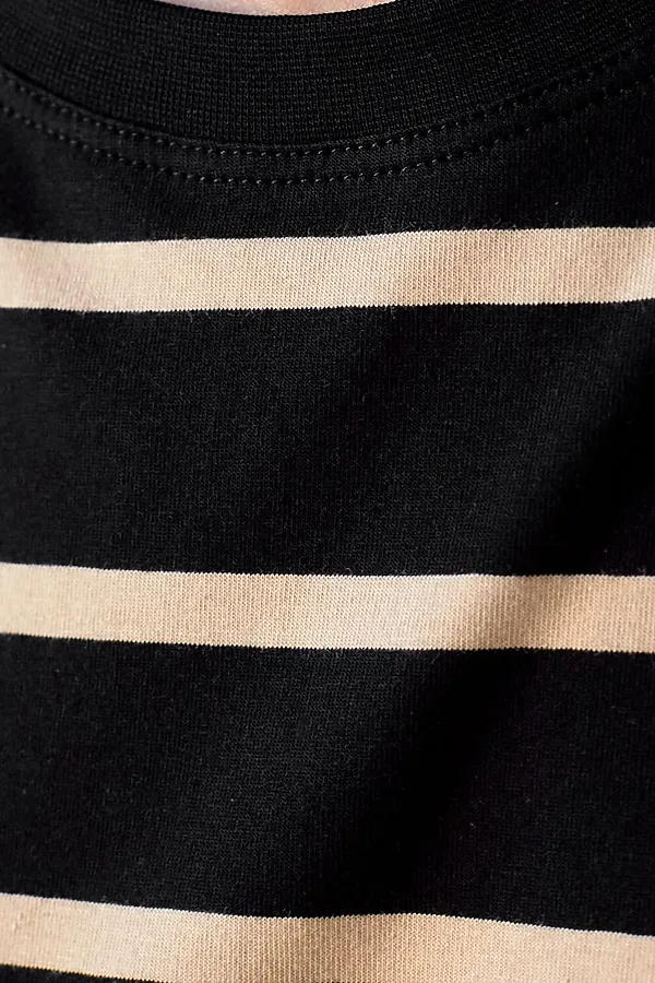 Лонгслив в полоску из премиального хлопка с эластаном VILATTE, черный-бежевый - фото 2