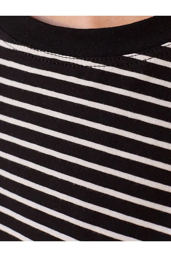 Лонгслив в полоску из премиального хлопка с эластаном VILATTE, черный-белый - фото 2