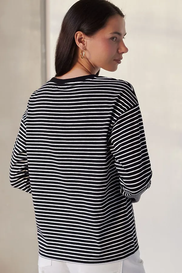 Лонгслив в полоску из премиального хлопка с эластаном VILATTE, черный-белый - фото 2