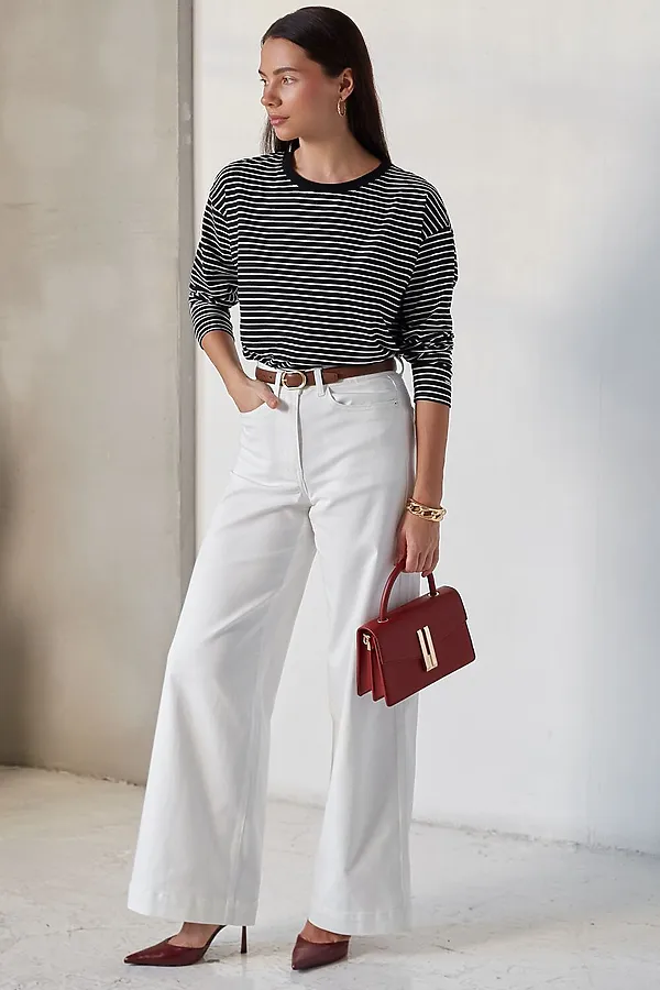 Лонгслив в полоску из премиального хлопка с эластаном VILATTE, черный-белый - фото 2