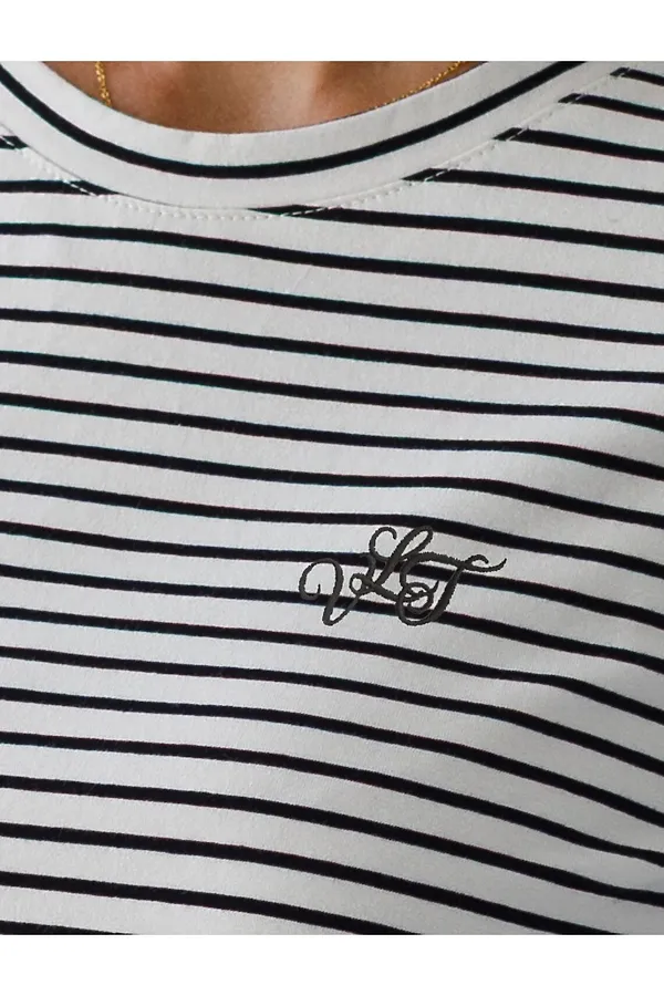 Лонгслив в полоску с рукавами-буфами из премиального хлопка с эластаном VILATTE, белый-черный - фото 2