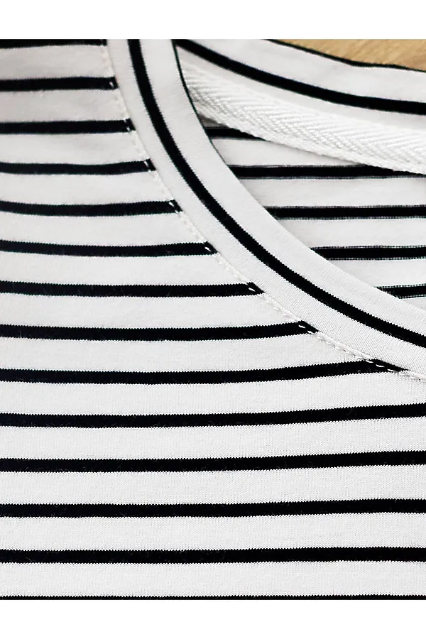 Лонгслив в полоску с рукавами-буфами из премиального хлопка с эластаном VILATTE, белый-черный - фото 2