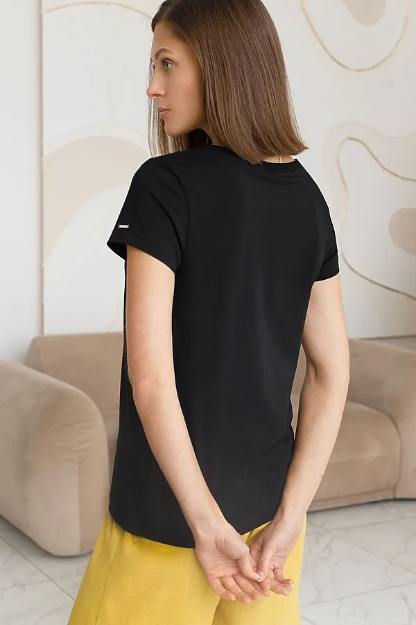 Базовая футболка полуприлегающая из премиального хлопка с эластаном VILATTE, черный - фото 2