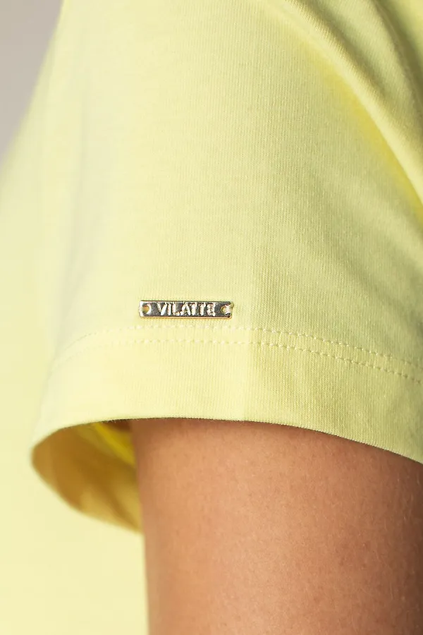 Базовая футболка из премиального хлопка с V образным вырезом VILATTE, лимонный - фото 2