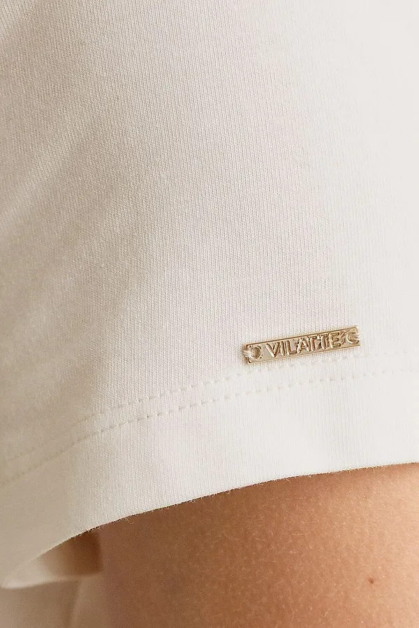 Базовая футболка из премиального хлопка с V образным вырезом VILATTE, молочный - фото 2