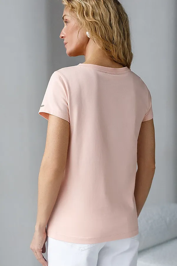 Базовая футболка из премиального хлопка с V образным вырезом VILATTE, пудра - фото 2