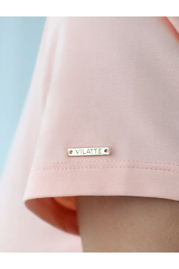Базовая футболка из премиального хлопка с V образным вырезом VILATTE, пудра - фото 2