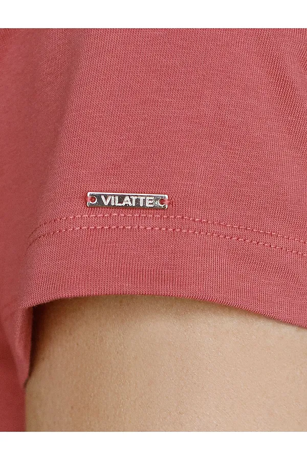 Базовая футболка из премиального хлопка с V образным вырезом VILATTE, т.коралл - фото 2